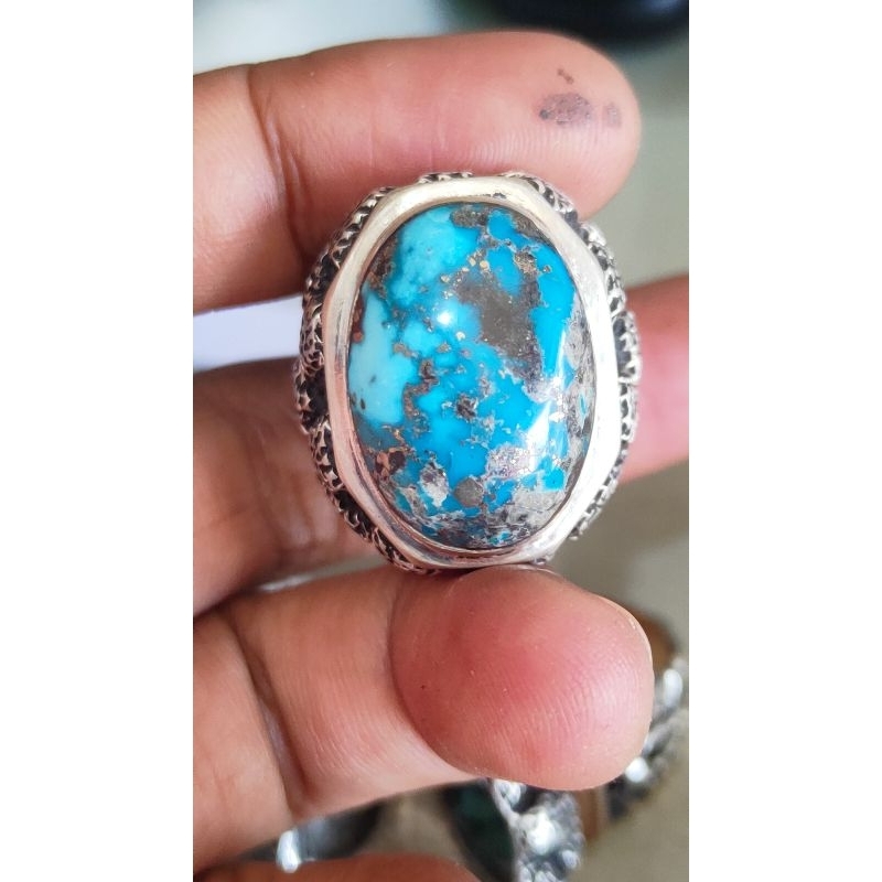 Batu pirus persia birus gradasi ring perak