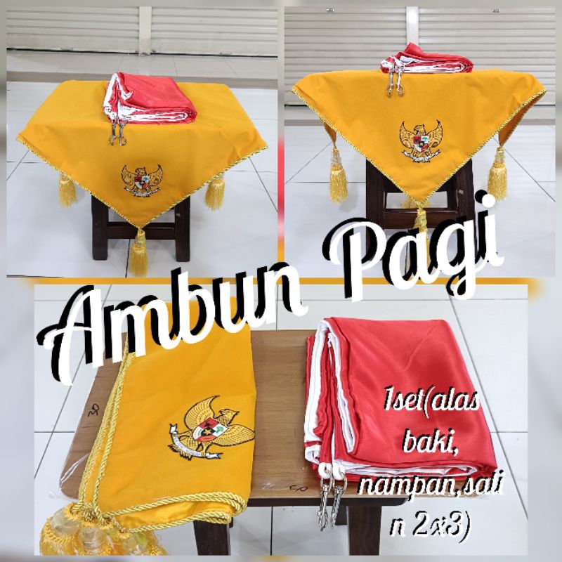 

best seller full set alas baki upacara bendera+nampan+merah putih satin 2m x 3m ready stock