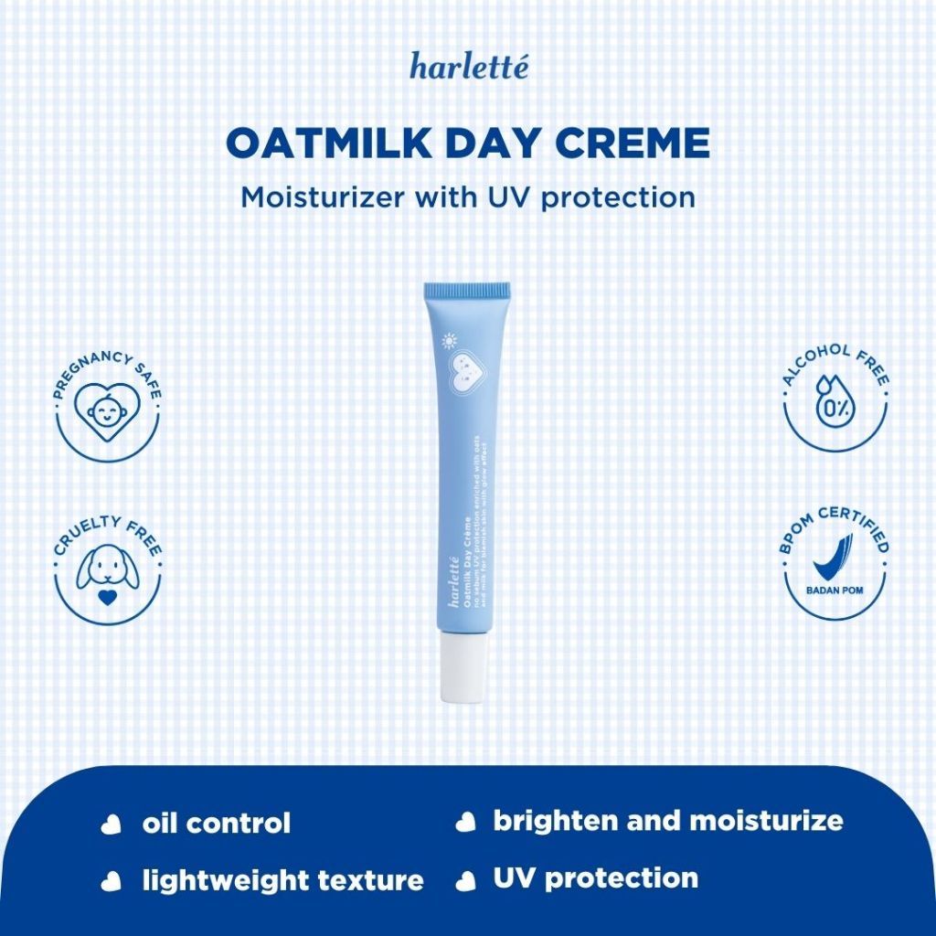 Harlette Oatmilk Day Creme | Sensitive, Acne Prone, Niacinamide, Pelembab Wajah, Moisturizer, Vitami