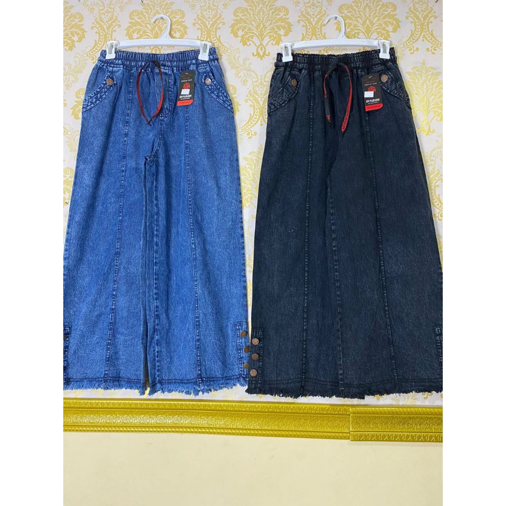 KULOT JEANS RAWIS VARIASI KANCING STYLE CELANA PANJANG WANITA PINGANG FUUL KARET
