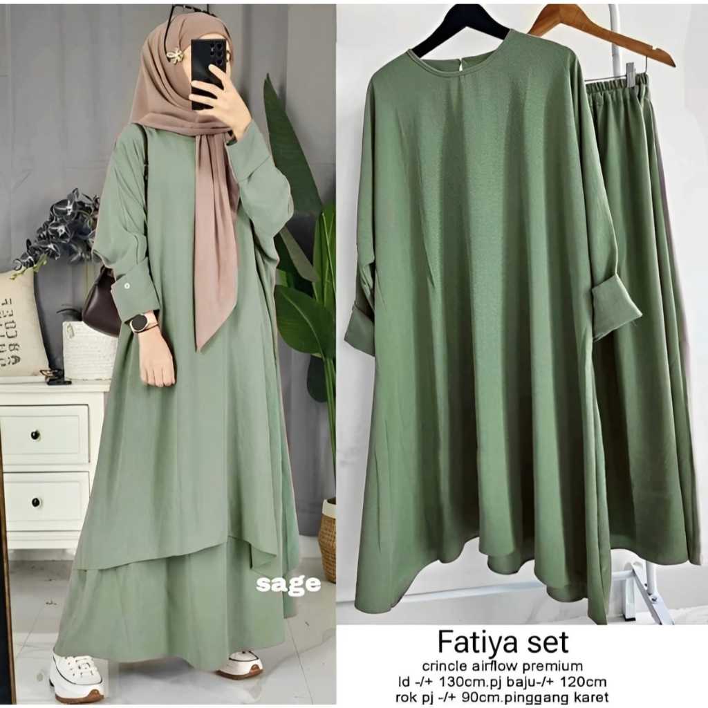 ABAYA ONE SET FATIYA tunik+rok terbaru set abaya muslimah bahan crinkle airflow premium