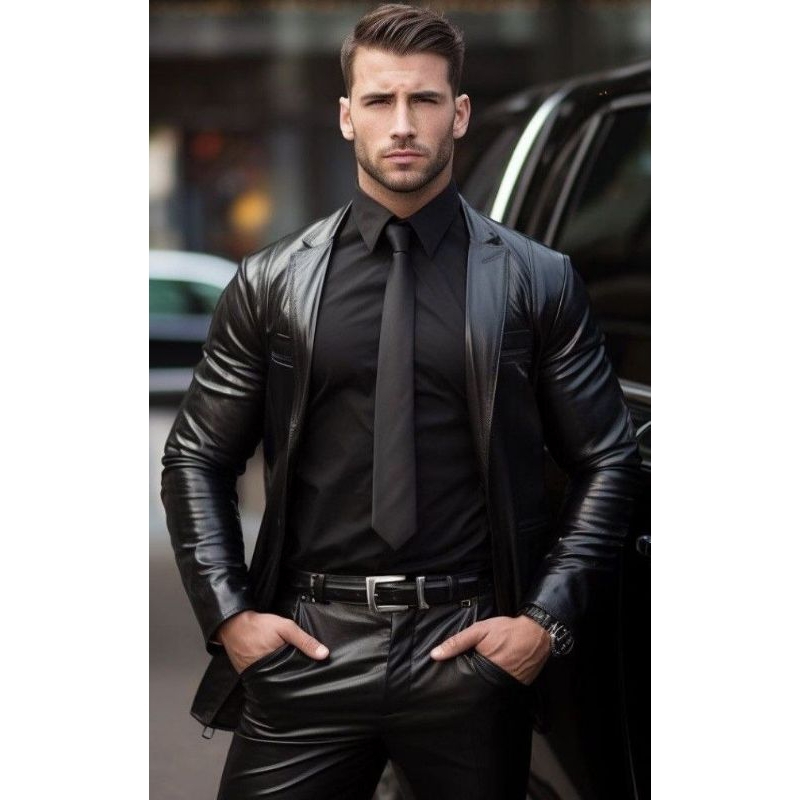 jas kulit pria asli domba original - black