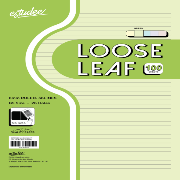 

Gramedia - Estudee - Loose Leaf Motif Garis Warna Hijau Ukuran B5 Isi 100 Lembar