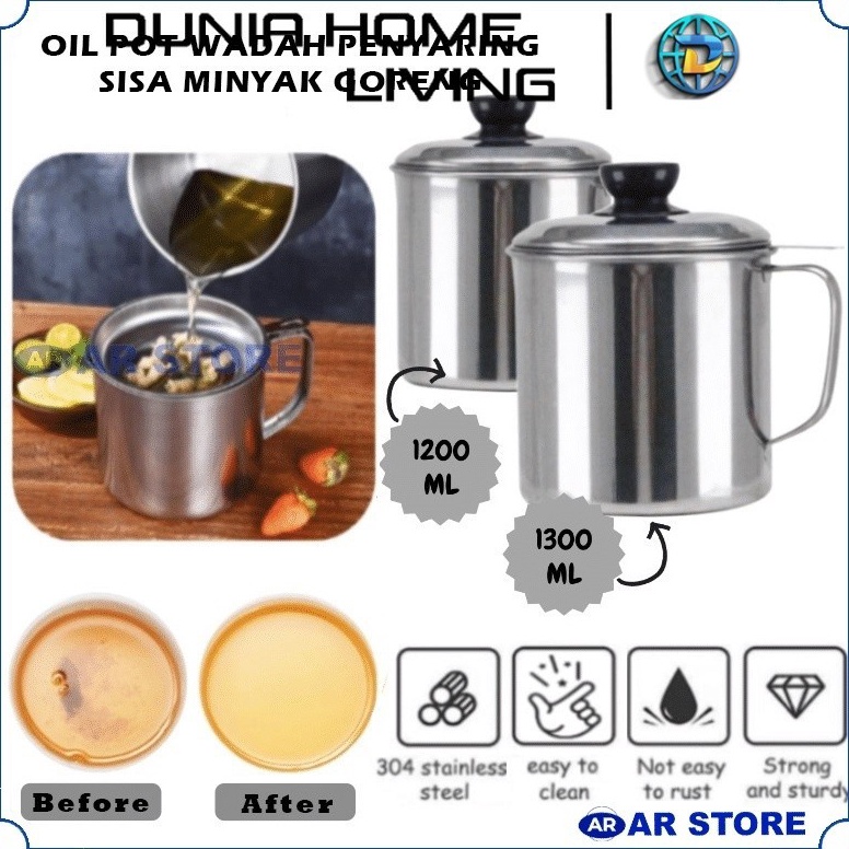 Langsung dibeli DHL Wadah Saringan Minyak 13 Liter Stainless Steel  Oil Pot Filter Anti Karat  Gelas