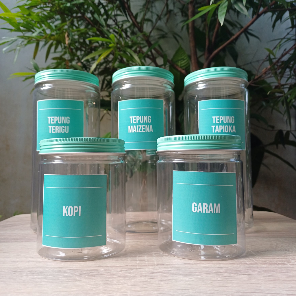 Toples Bumbu Dapur Warna Hijau Tosca Alumunium  Free Sticker Label