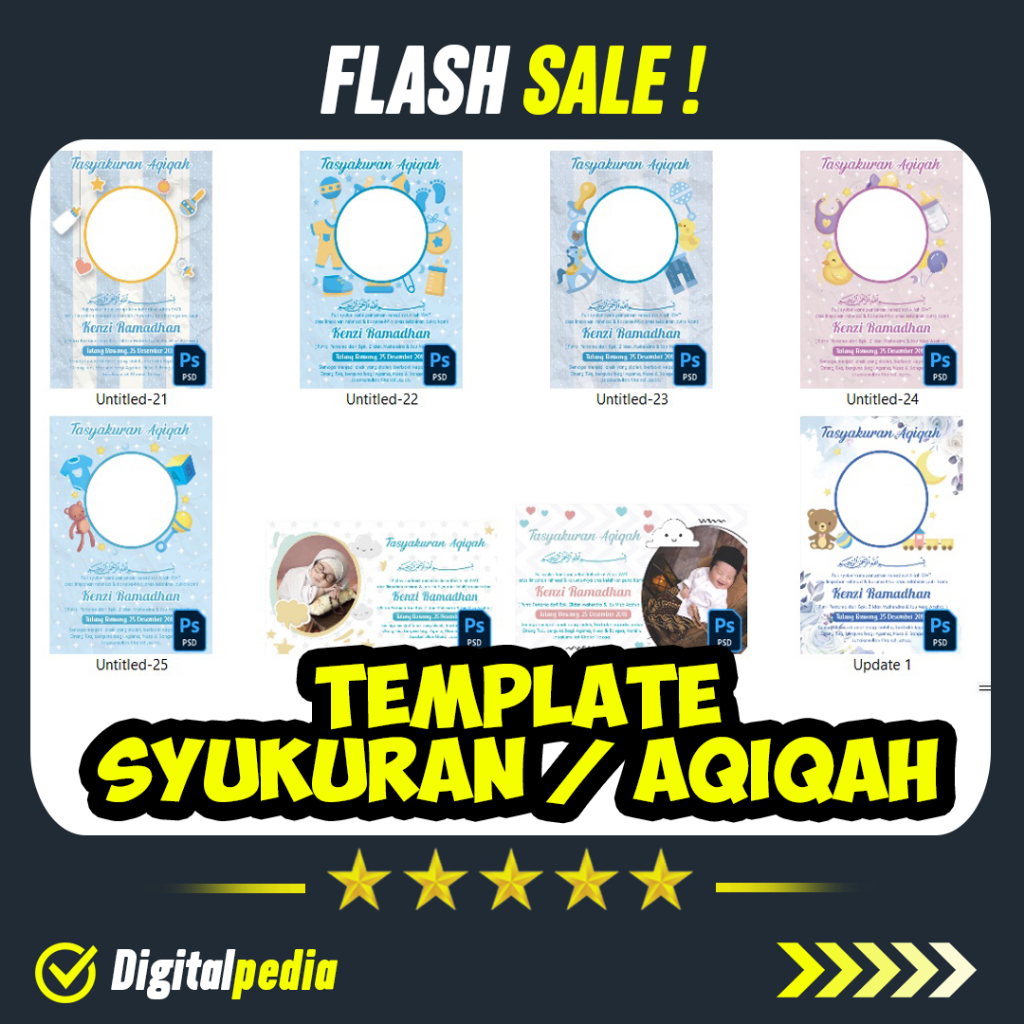 Template Desain Undangan Tasyakuran Syukuran Aqiqah Kekinian format Photoshop PSD Design