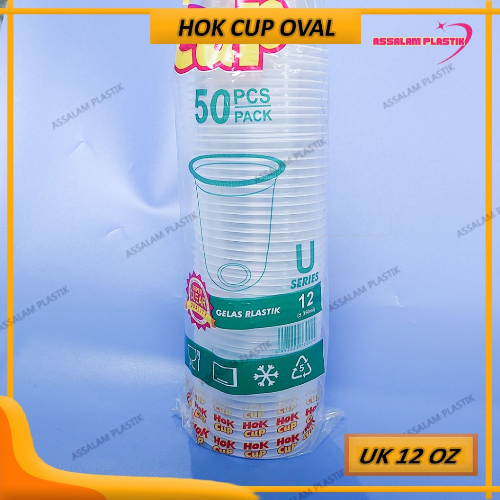 Gelas Plastik Hok Cup Oval ukuran 12 oz  / Gelas Plastik 12 oz / Hok Cup oval 12 oz (isi 50)