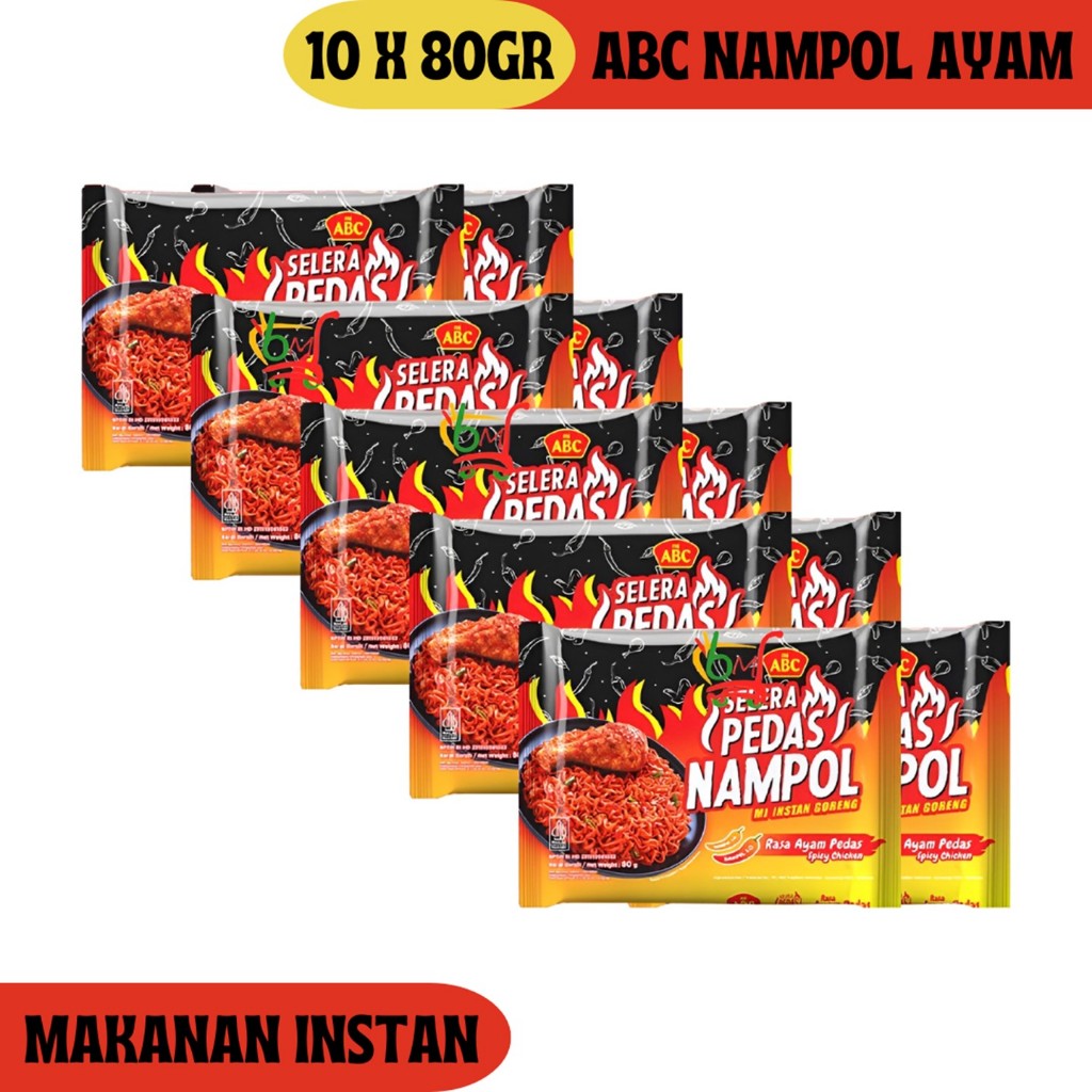 

10PCS Mi ABC Selera Pedas Mie Instan Goreng Rasa Ayam Pedas Nampol