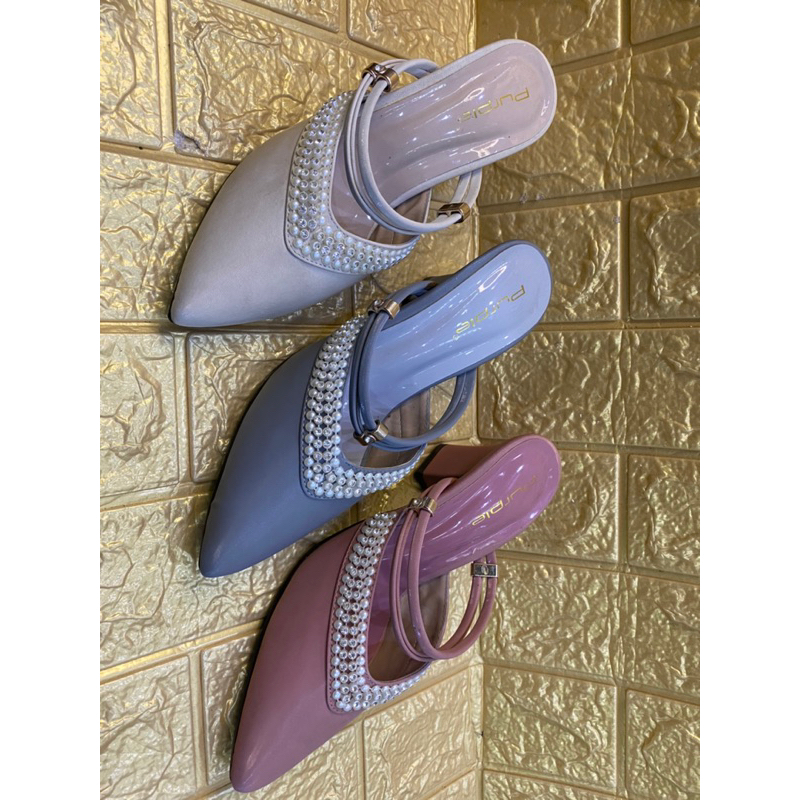 sendal pesta mutiara purple hak tinggi