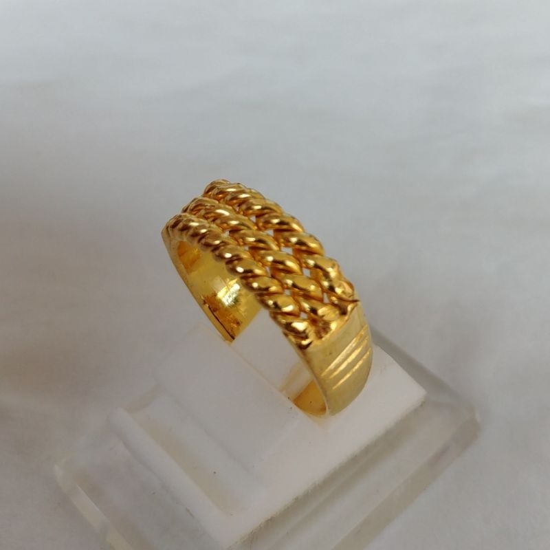 Cincin Lilit Tiga Baris Lapis Emas Asli