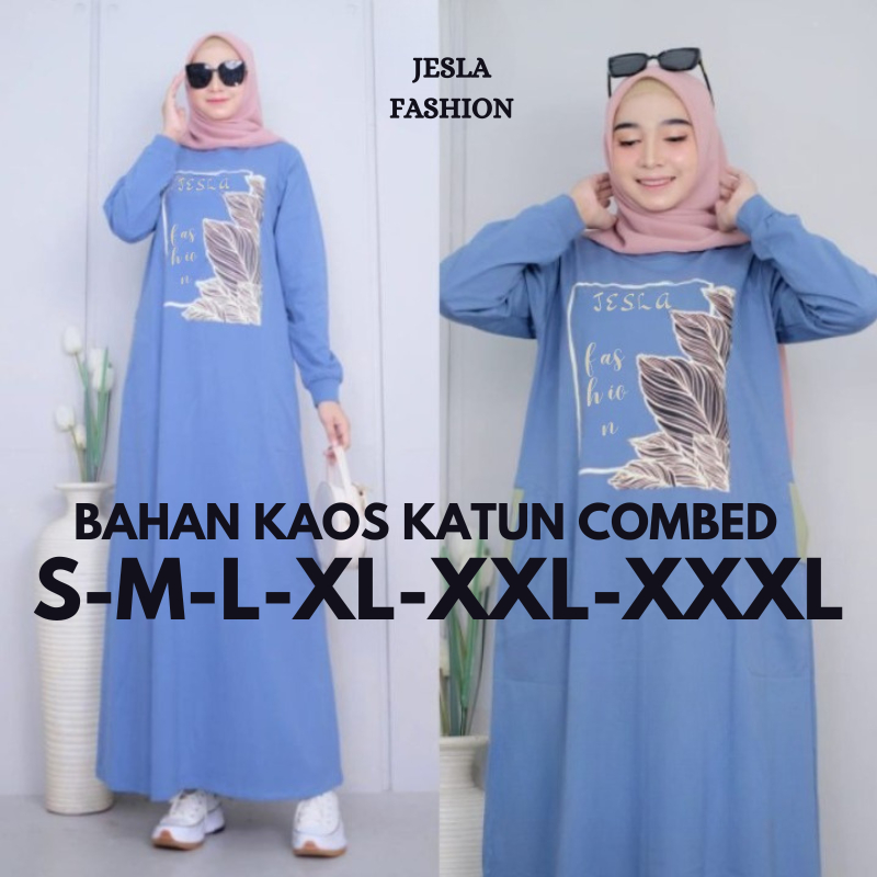 Gamis Casual Terbaru Dinda Dress BO Size S M L XL XXL XXXL LD 90-130 CM Bahan Kaos Katun Combed 24S 