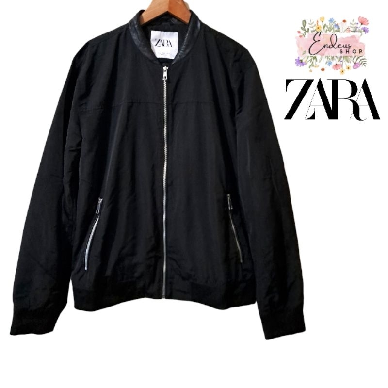 JAKET BOMBER COWOK ZARA SIZE XL BESAR WARNA HITAM