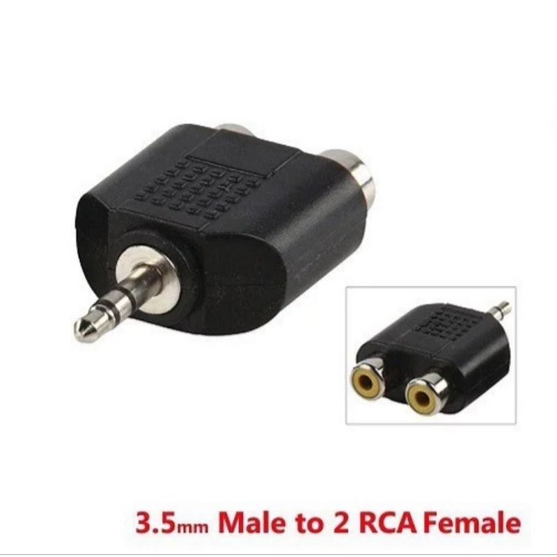 CONVERTER JACK MINI AUDIO AUX 3.5MM TO 2 RCA FEMALE / SAMBUNGAN JACK TO RCA