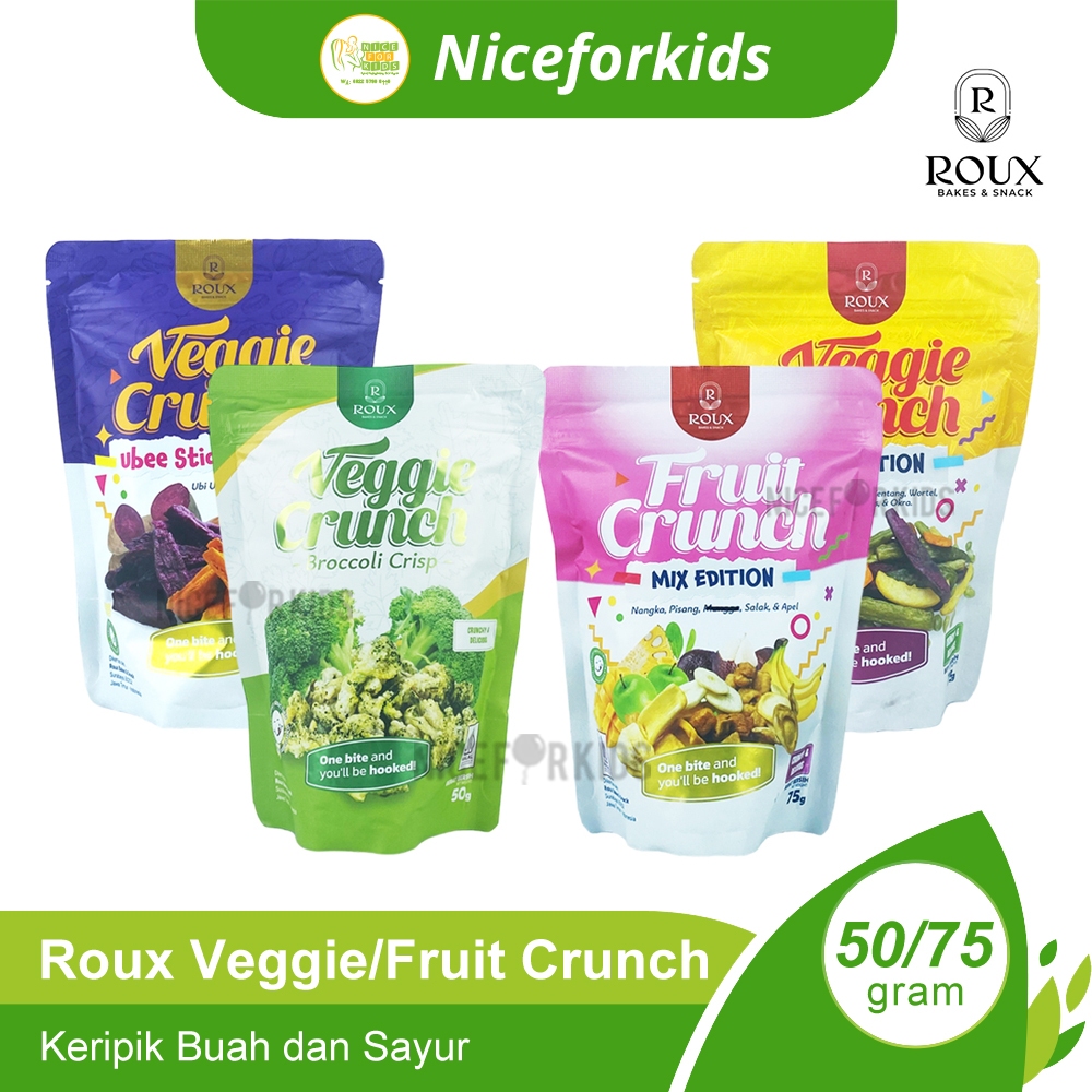 

ROUX Fruit Crunch / Veggie Crunch / Brown Crisp / Roux Keripik Buah Kering / Sayuran Kering / Brownis Krispi / Roux Camilan Sehat Renyah