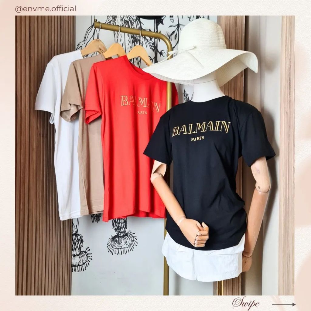 Envme T-SHIRT GOLD BALMAIN / Kaos Wanita Pendek Katun Cotton Combed Premium