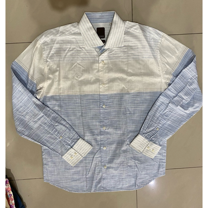 Raoul kemeja pria dewasa laki-laki tangan panjang motif salur kombinasi warna biru muda putih dewasa