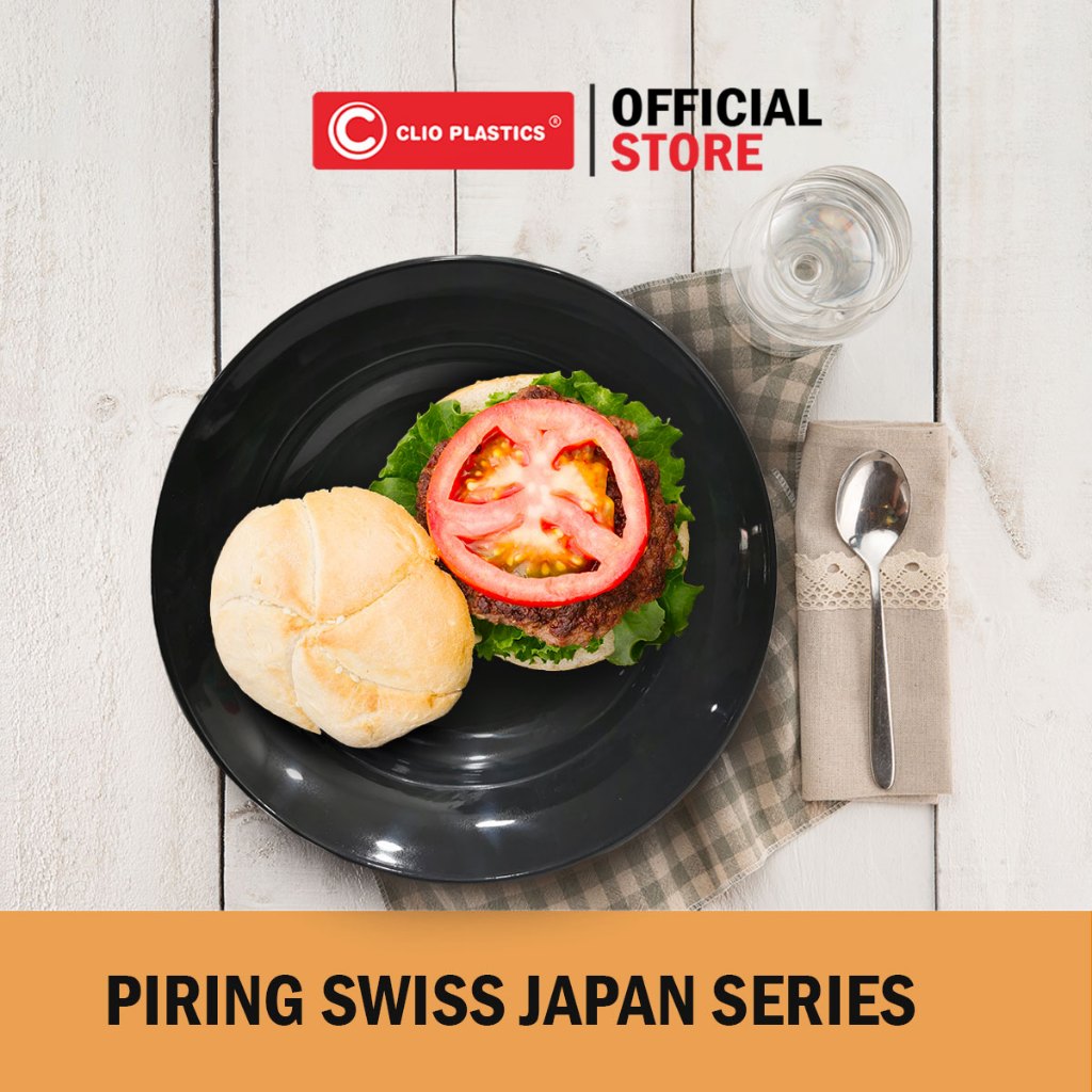1 Lusin Piring Swiss Clioplastics - piring plastik hitam dan putih  pp 5 untuk makan - perlalatan ma