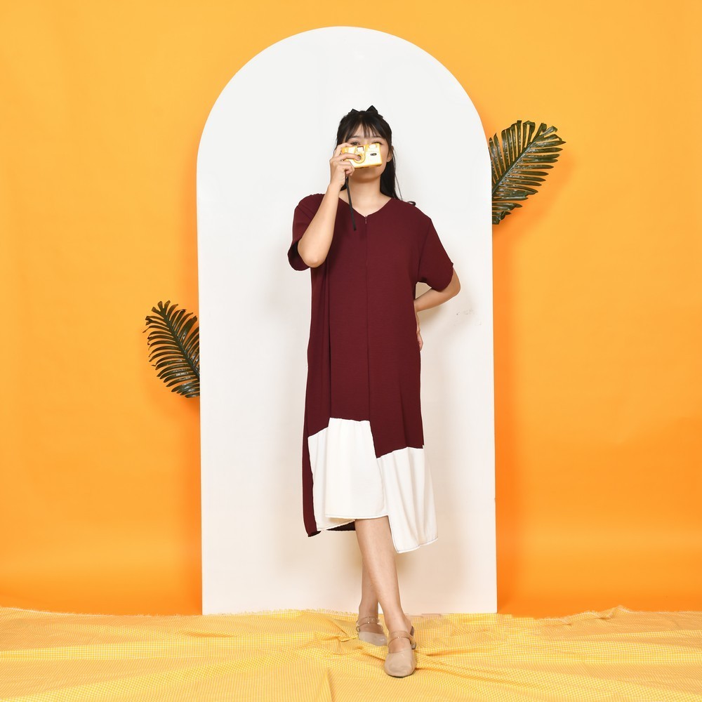 SUJIN HOME DRESS / MIDI DRESS KEKINIAN / DRES LENGAN PENDEK / NEW DRESS RAYON CRINKLE / DRESS WANITA