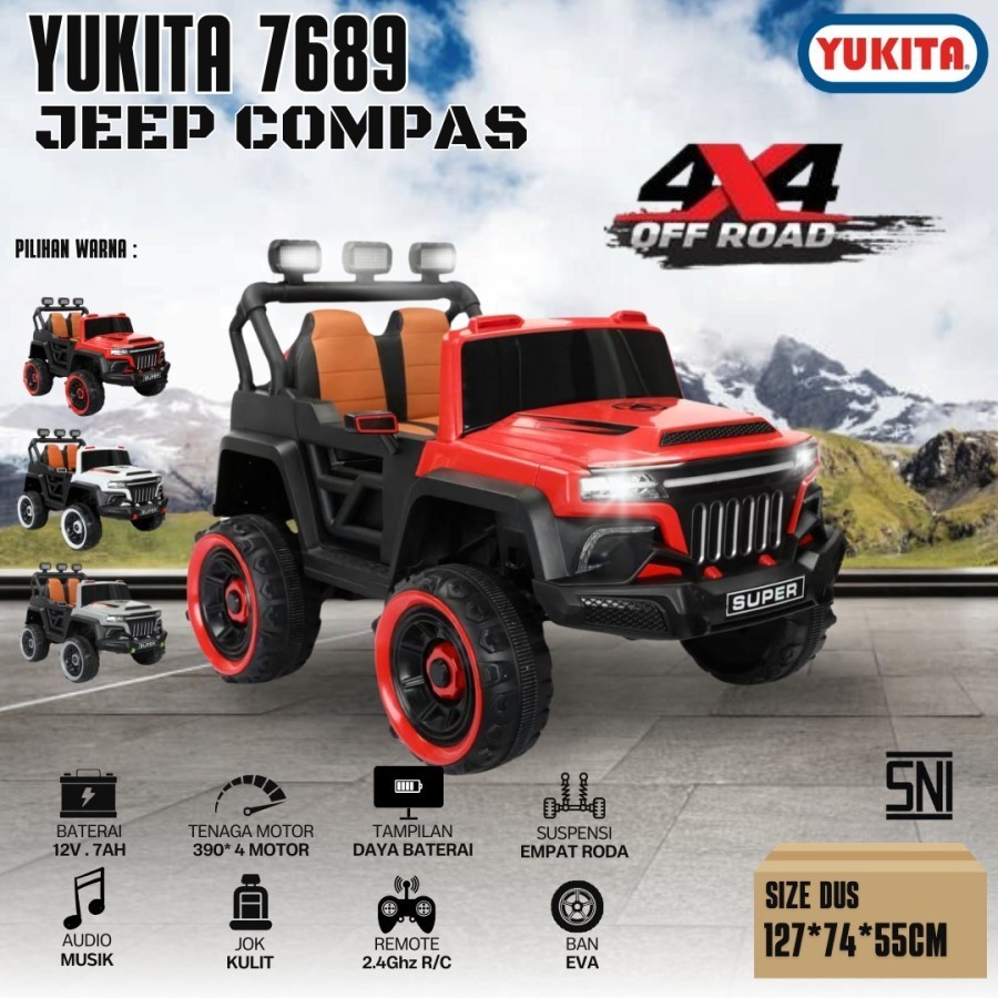 Mainan Mobil Anak Aki YUKITA 7689 JEEP COMPAS - remote control size besar 12v