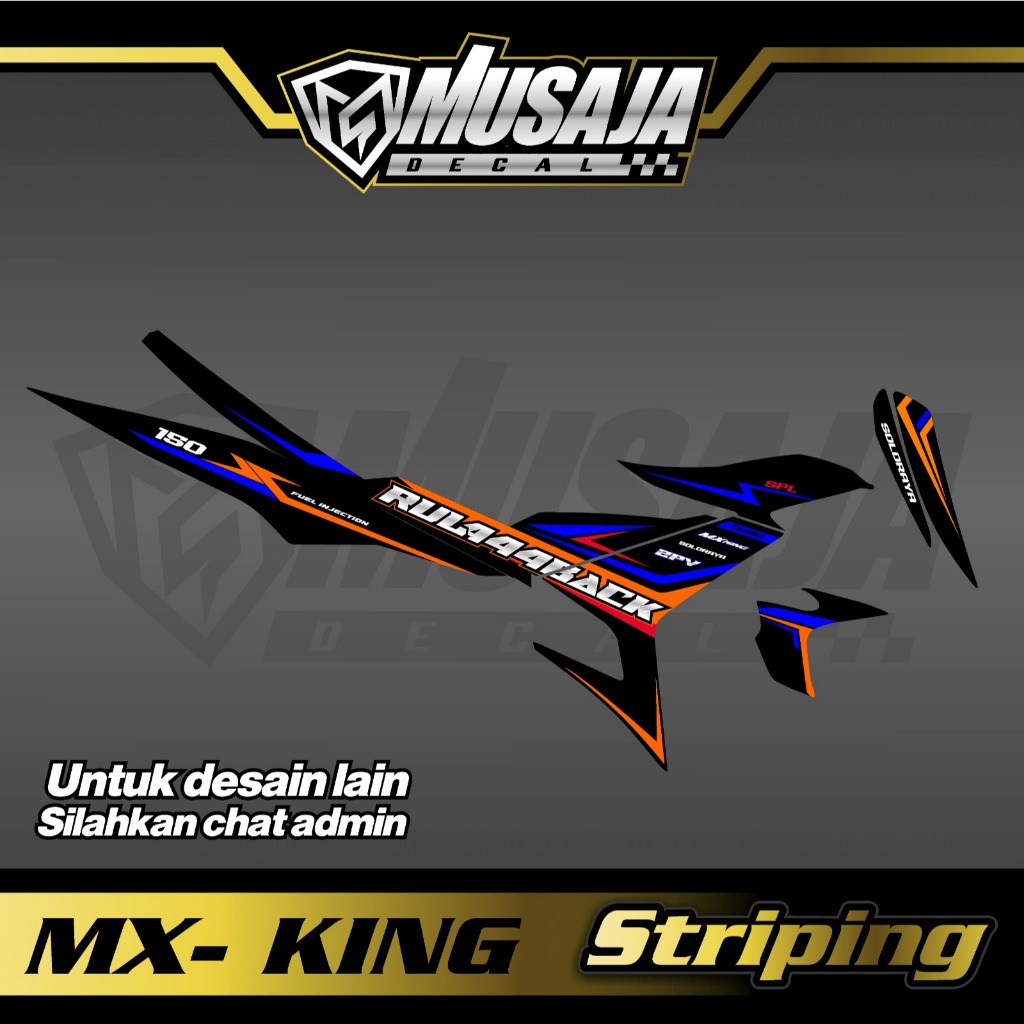 Stiker Striping mx king putih biru orens  transparan uv glossy non full body