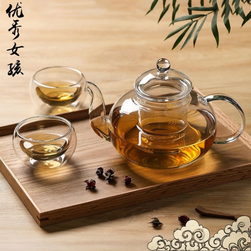 Teko Teh Kaca Tea Pot Teko Chinese Teko Kaca Tahan Panas dan Api Dengan Saringan