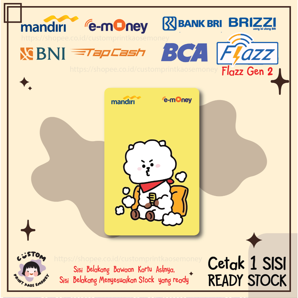 KARTU EMONEY ETOLL DESIGN KPOP BT21 RJ ALPACA CUTE JIN BTS E MONEY ETOLL MANDIRI FLAZZ BCA GEN 2 BNI
