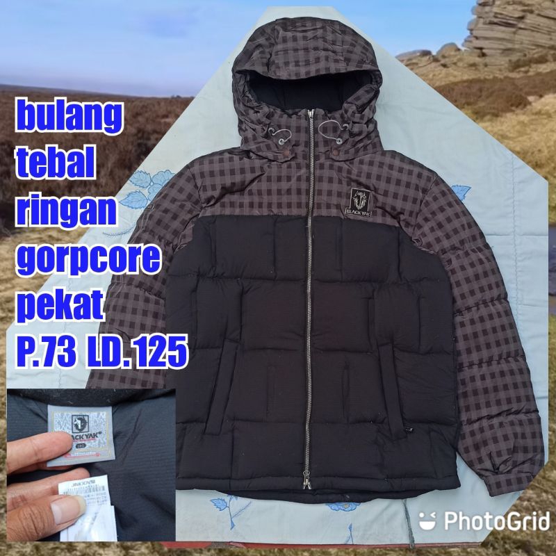 jaket gunung outdoor puffer gelembung bulang bulu angsa gorpcore black yak