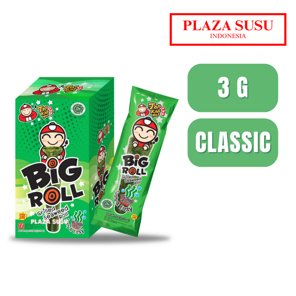 

TAO KAE NOI SEAWEED BIG ROLL 1 PCS - 3 G RASA CLASSIC SNACK RUMPUT LAUT MAKANAN RINGAN