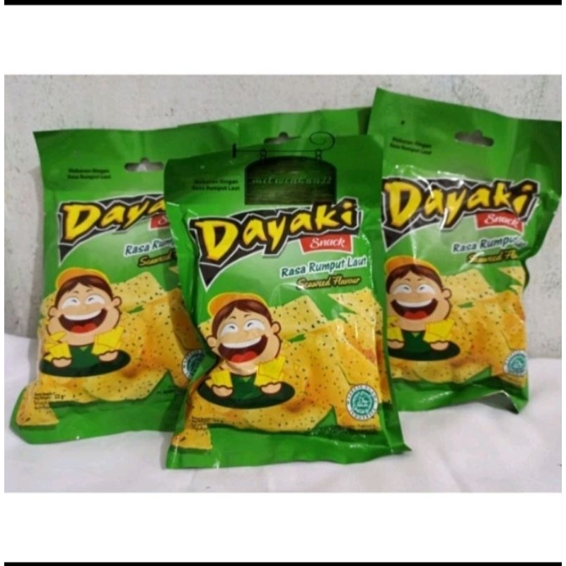 

KG- DAYAKI RUMPUT LAUT 10 X 18g (1 Pck isi 10 Pcs snack rasa RUMPUT LAUT Chiki Gurih asin Chiki