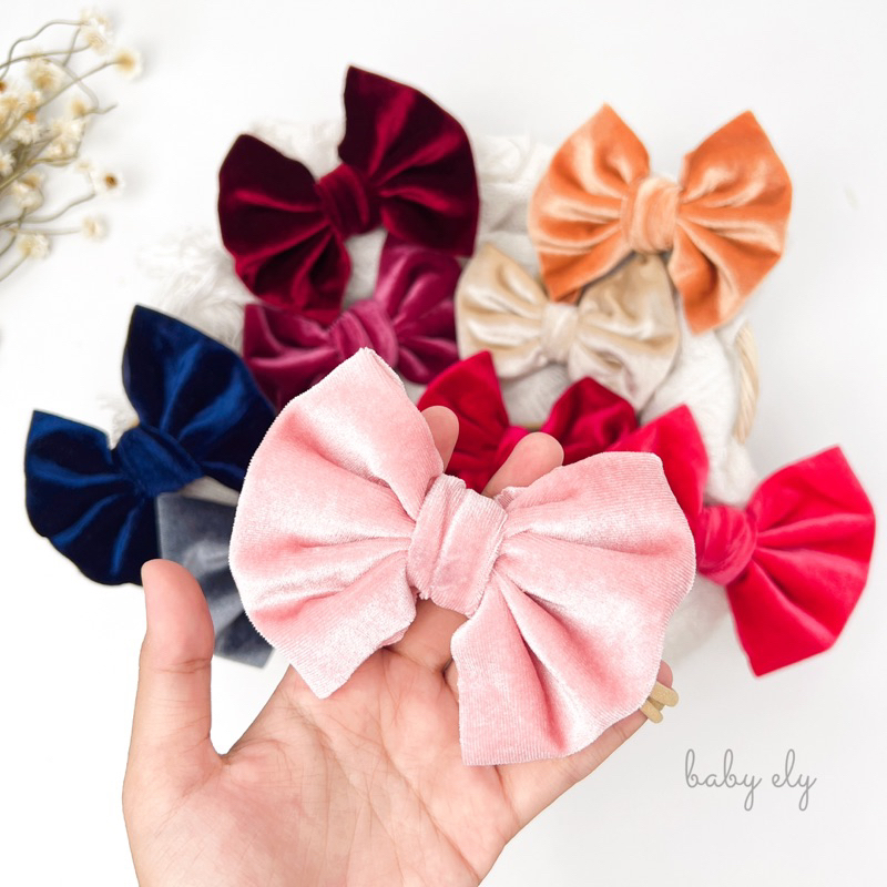 BABY ELY | 0-3 th Icelyn Bandana bayi perempuan pita besar big bow bludru velvet premium bando newbo