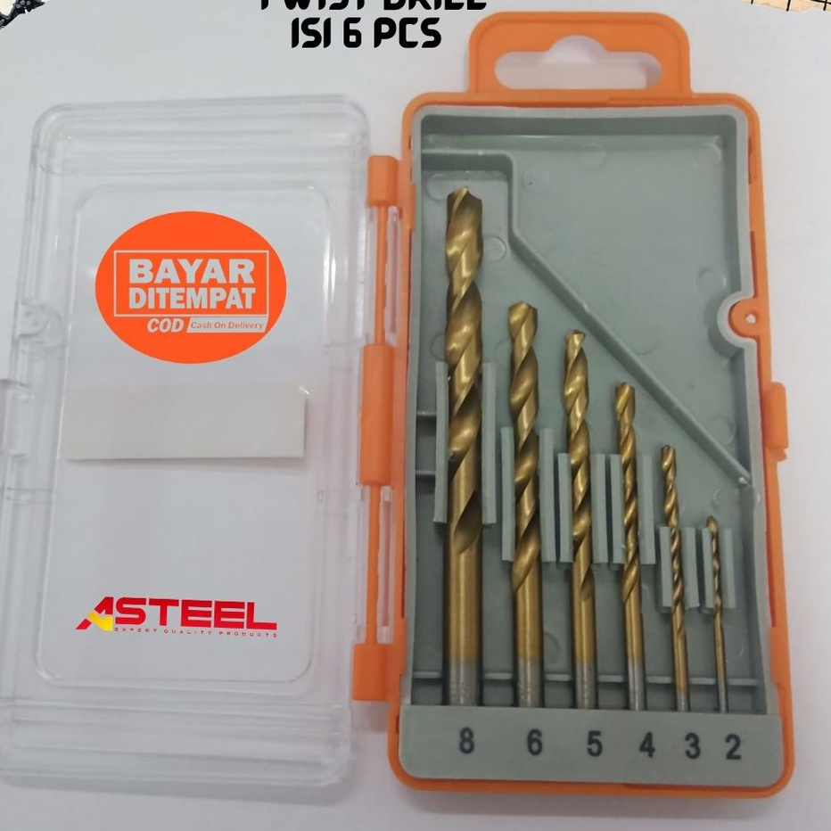 HOT MATA BOR BESI HSS STEEL TITANIUM SET 6 PCS TWIST DRILL SET DRILL BITS HSS TITANIUM ASTEEL  MATA 