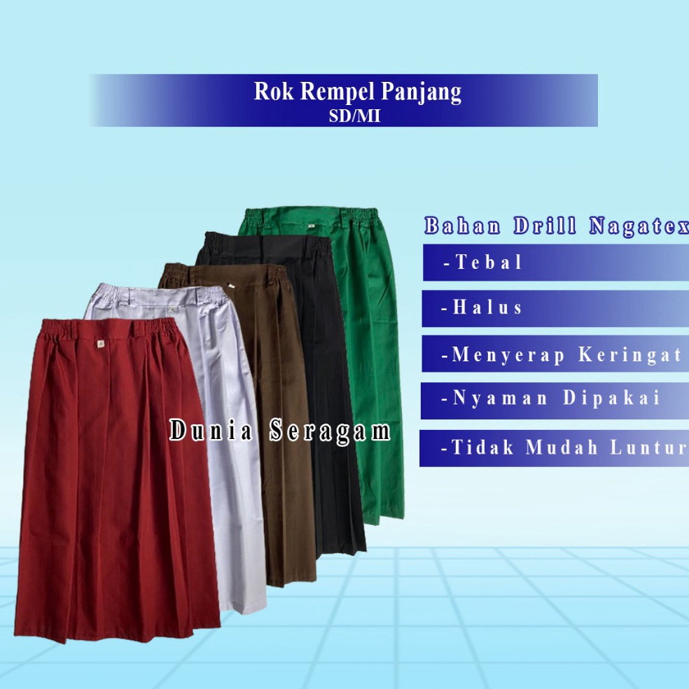 Paling Diminati Rok Merah Putih Coklat Hitam Hijau Panjang Anak Perempuan Wanita Rempel Lipit Pliske