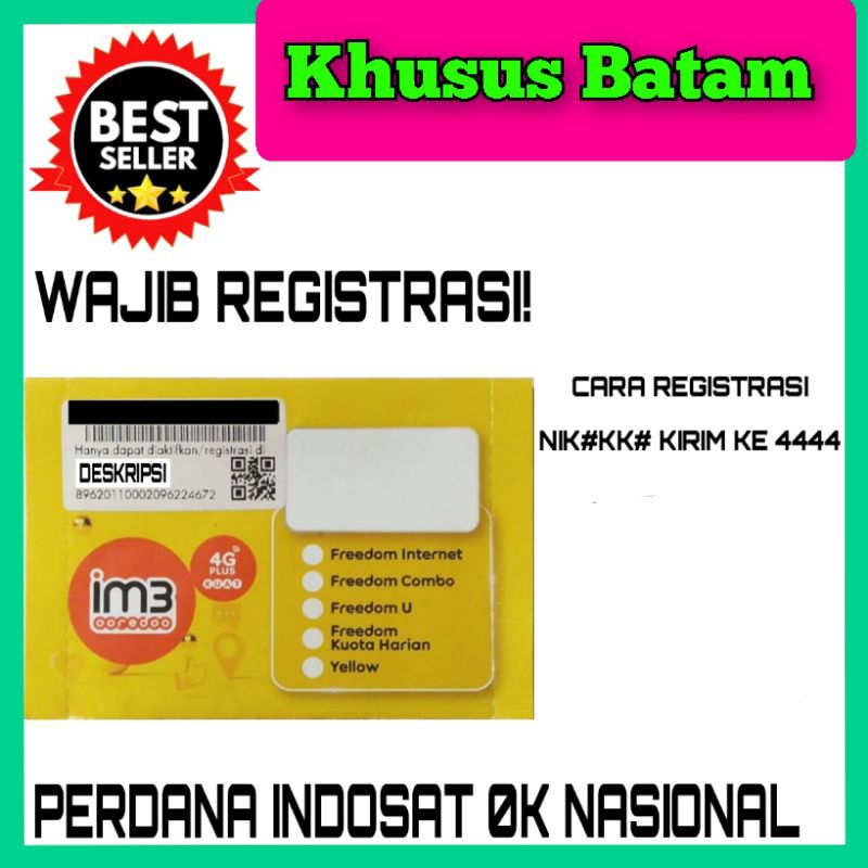Kartu perdana Im3 Kuota 3GB/kartu indosat  - KHUSUS BATAM