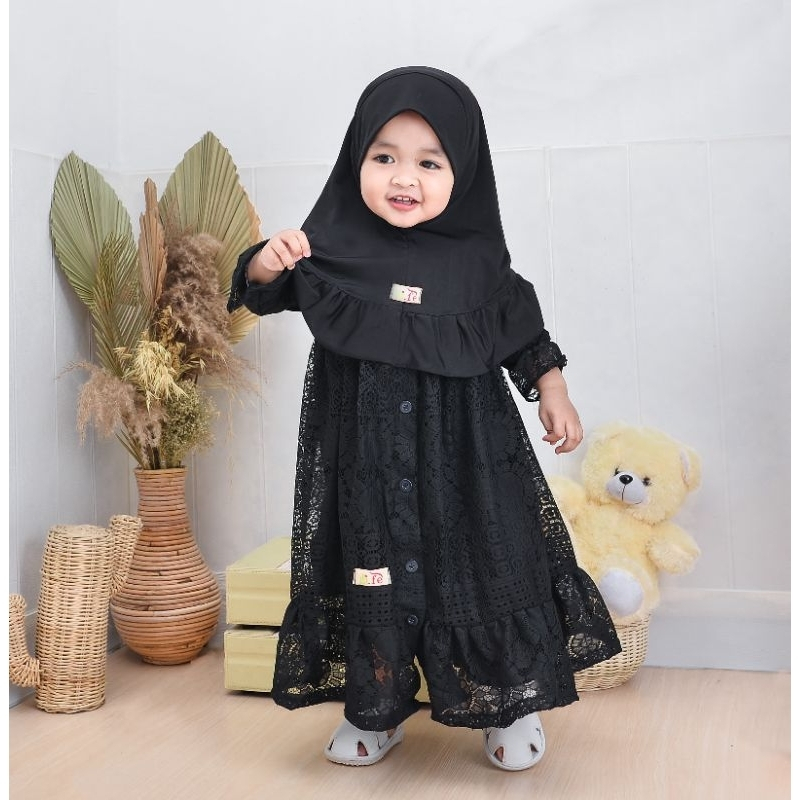 Brokat Malika New Born Anak 1-12 tahun Gamis Anak Perempuan Pakaian Muslim Anak Bayi One Set Hijab