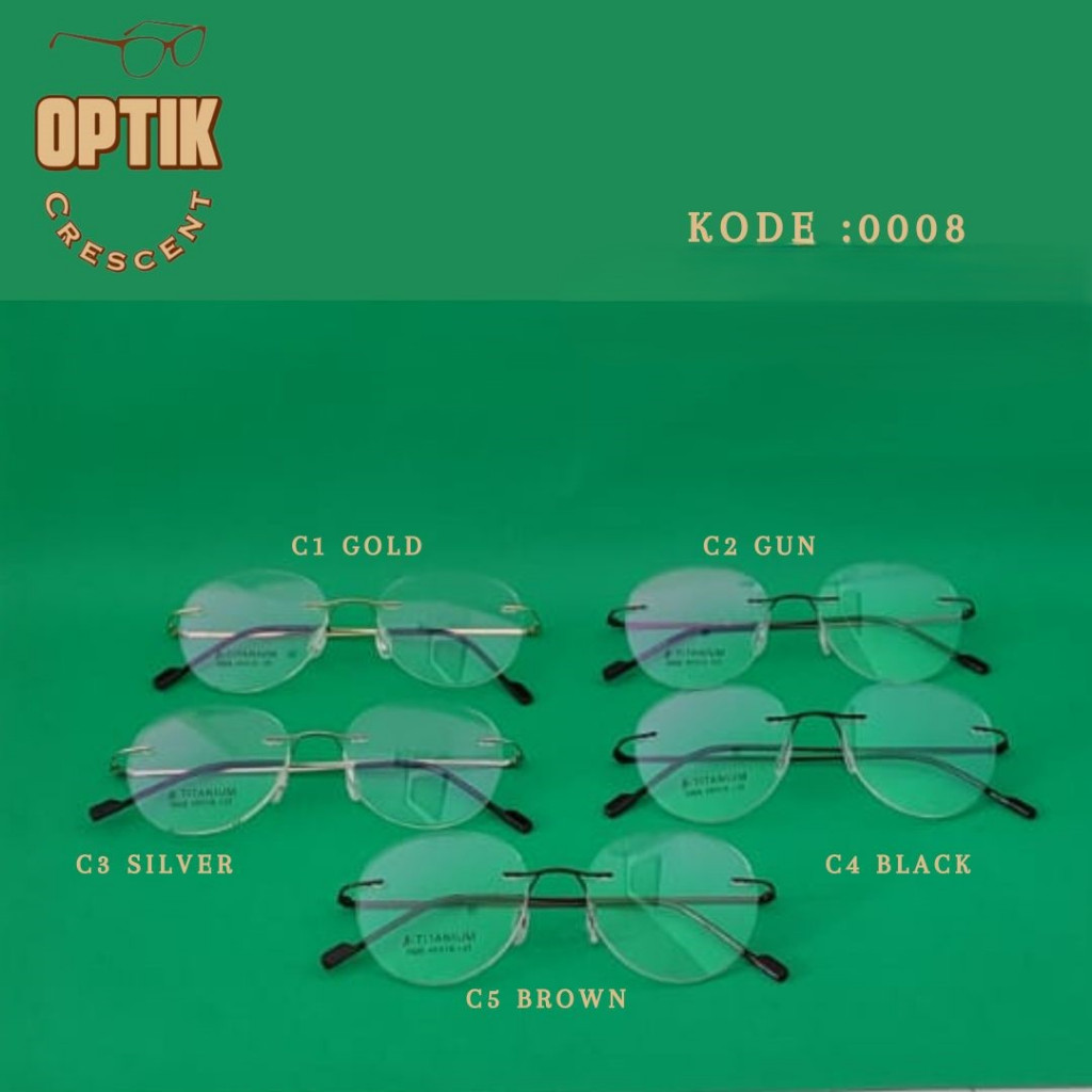 0008 BAHAN TITANIUM Frame Kacamata Rimless Bulat