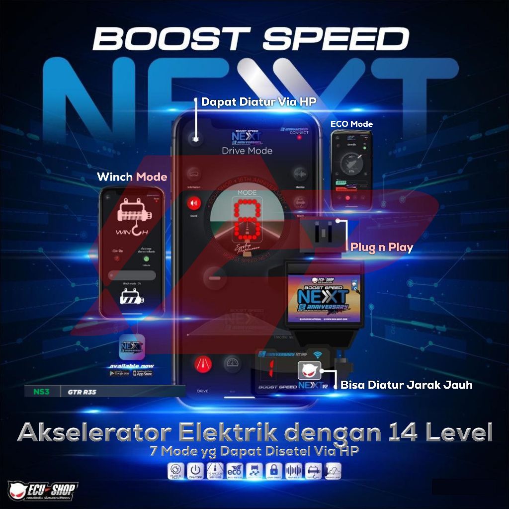 Boost Speed NEXT - Aksesoris Piggyback Ecu ECUSHOP - NS3 - Nissan GTR R35 - Original Thailand Bergar