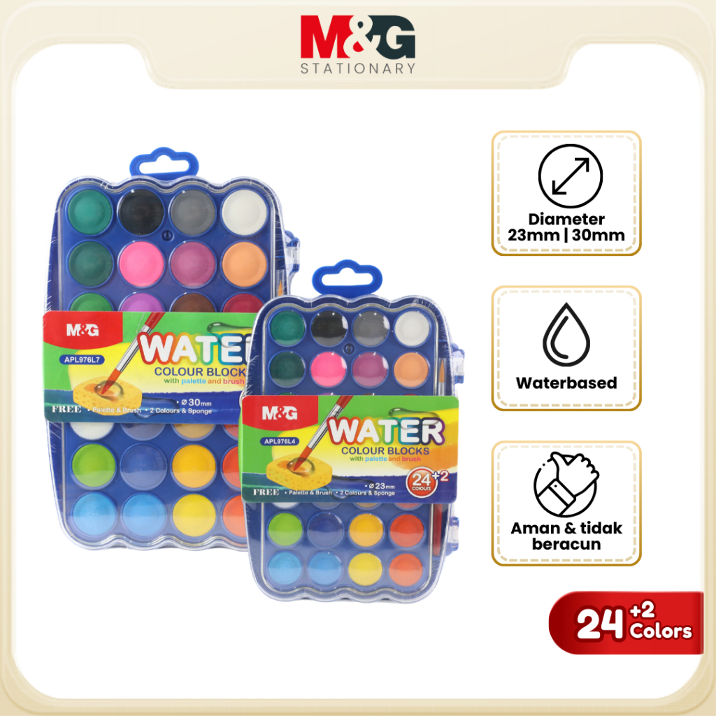 

M&G Mini Water Color Blocks 24+2C 23mm Cat Air Lukis 1 Set 24 Warna