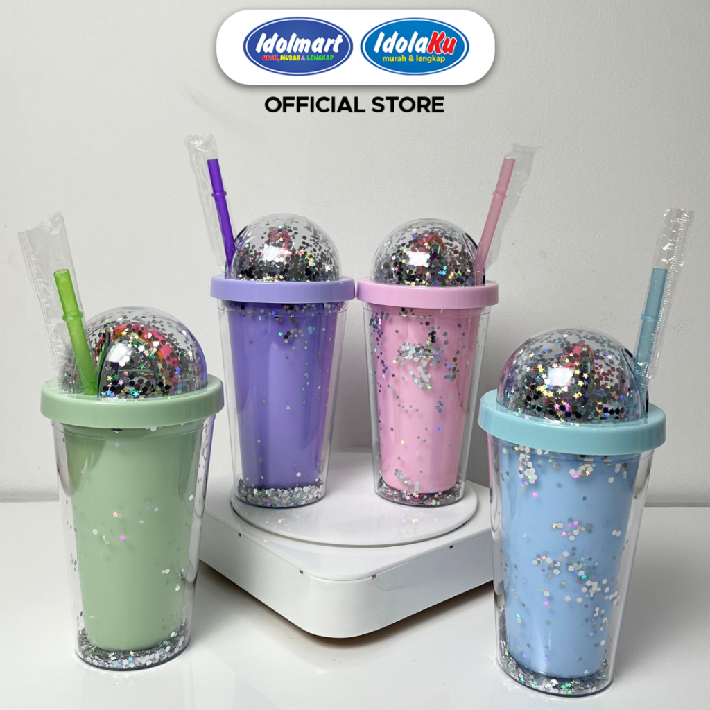 IDOLAKU Botol Minum Tumbler Glitter Motif Bintang