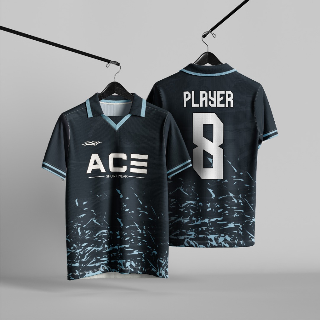 Jersey Sepak Bola Futsal Soccer Simpel Desain Hitam Keren Bebas Custom Nama Nomor