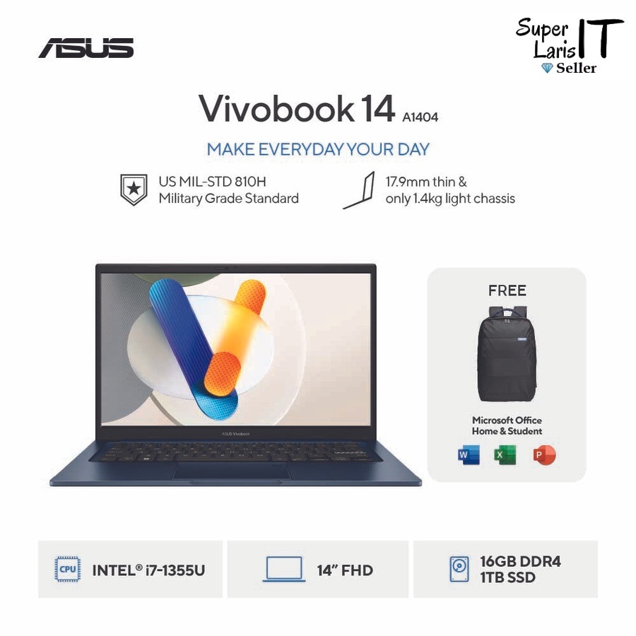 Laptop Asus VivoBook 14 A1404VA-VIPS711M VIPS7113M intel Core i7-1355U ram 16GB ssd 1TB 14" IPS W11 