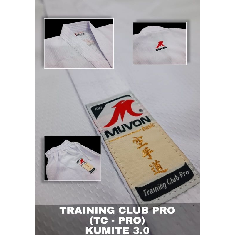muvon training club pro kumite 3.0 seragam baju karate gi / tegi bahan polyester motif bintik / diam