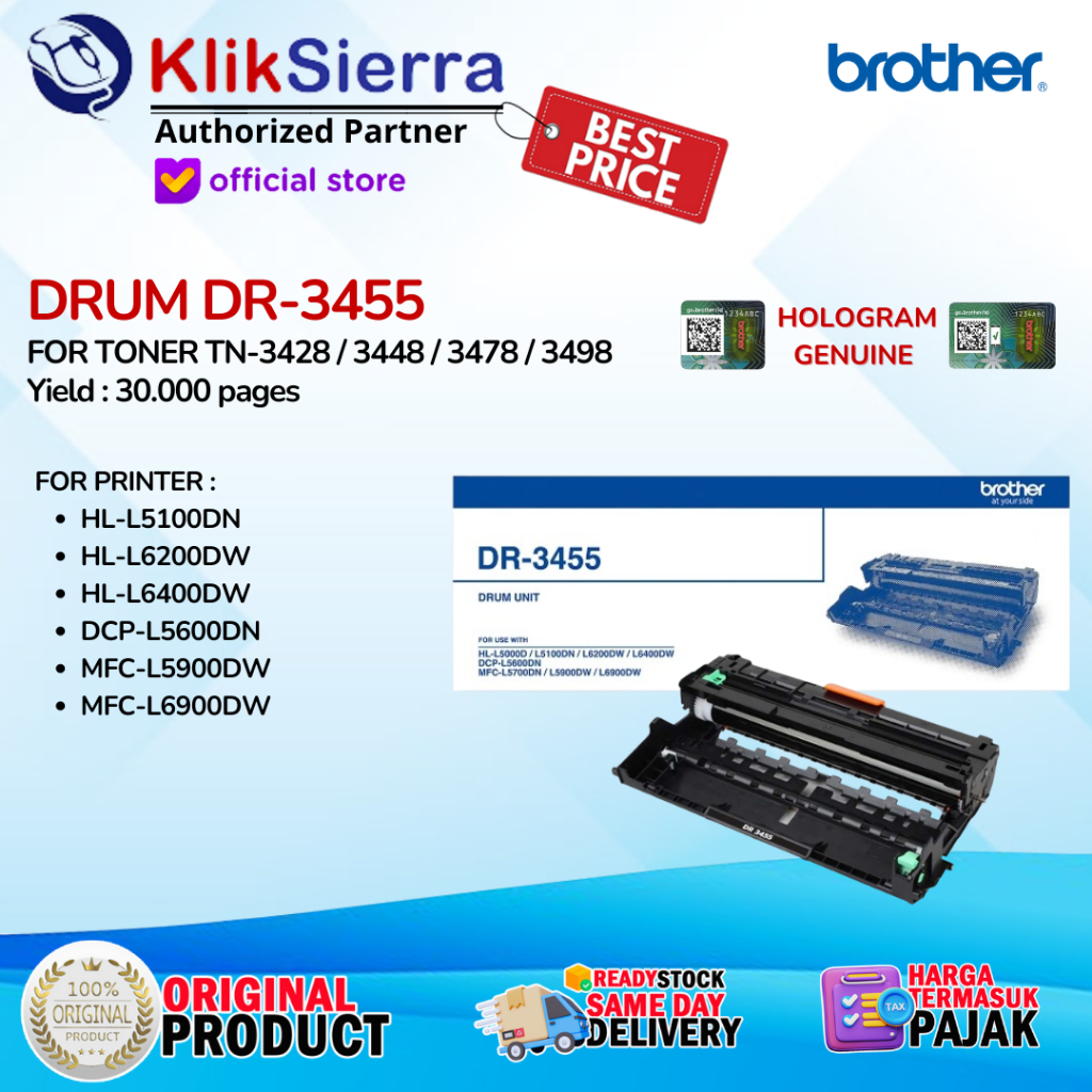 BROTHER Drum DR-3455 For Printer HL-L5100DN L6200DW L6400DW DCP-L5600DN MFC-L5900DW L6900DW ORIGINAL