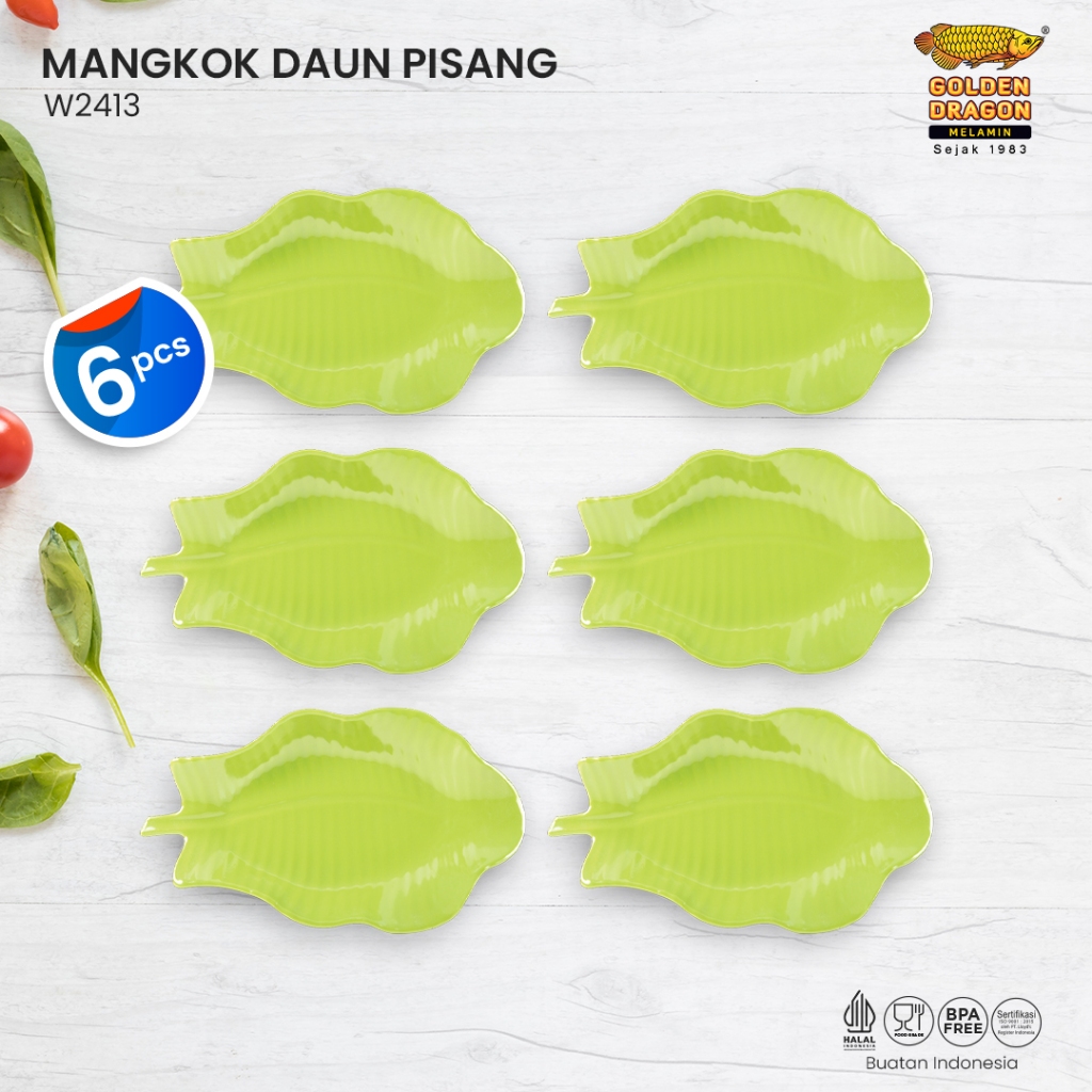 Arwana Houseware Mangkok daun pisang W2413 Hijau Stabilo - Golden Dragon Melamine