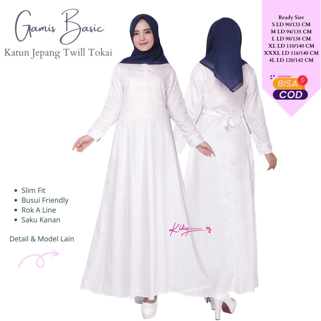 Gamis Polos Kiky Hitam & Putih I Gamis Umroh,Manasik Haji Katun Jepang Ory & Toyobo Fodu