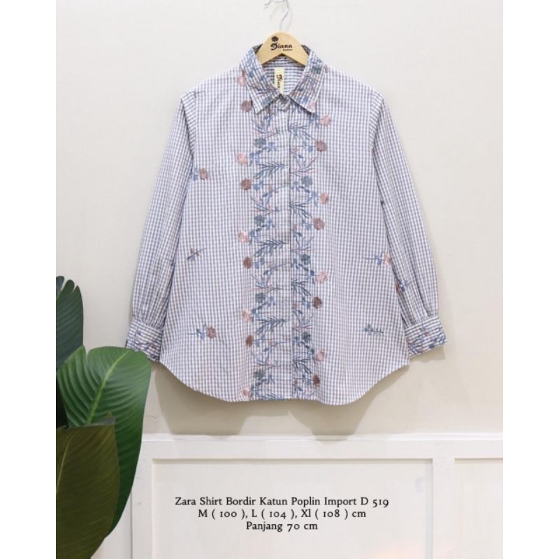 BLOUSE KEMEJA KOTAK BORDIR KATUN JEPANG IMPORT |  ATASAN WANITA BORDIR KATUN JEPANG PREMIUM BY DIANA