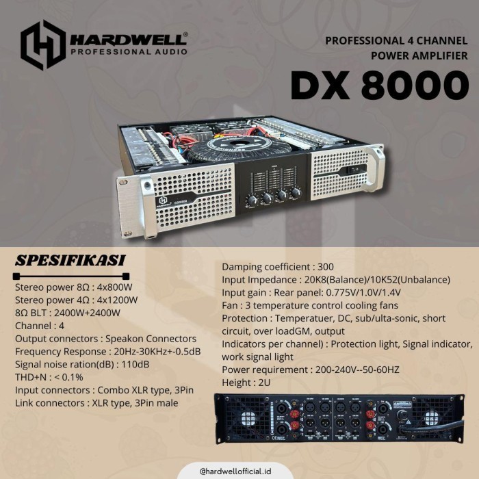Hardwell DX8000 DXX-8000 DX 8000 Power Amplifier 4 Channel 800 Watt Original