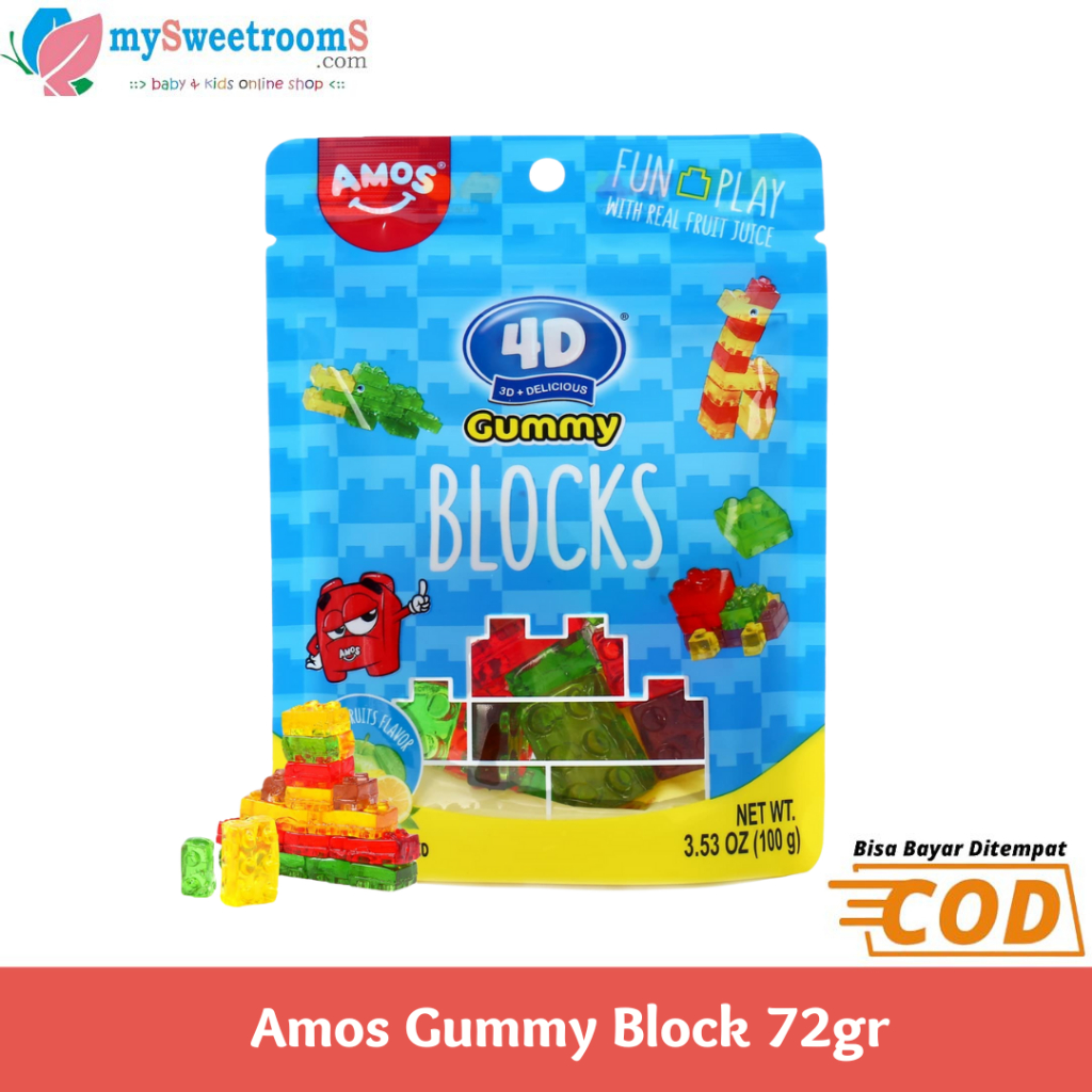 

Amos Gummy Candy Blocks 72gr / Permen Lunak / Permen Jelly 4D Bentuk Balok