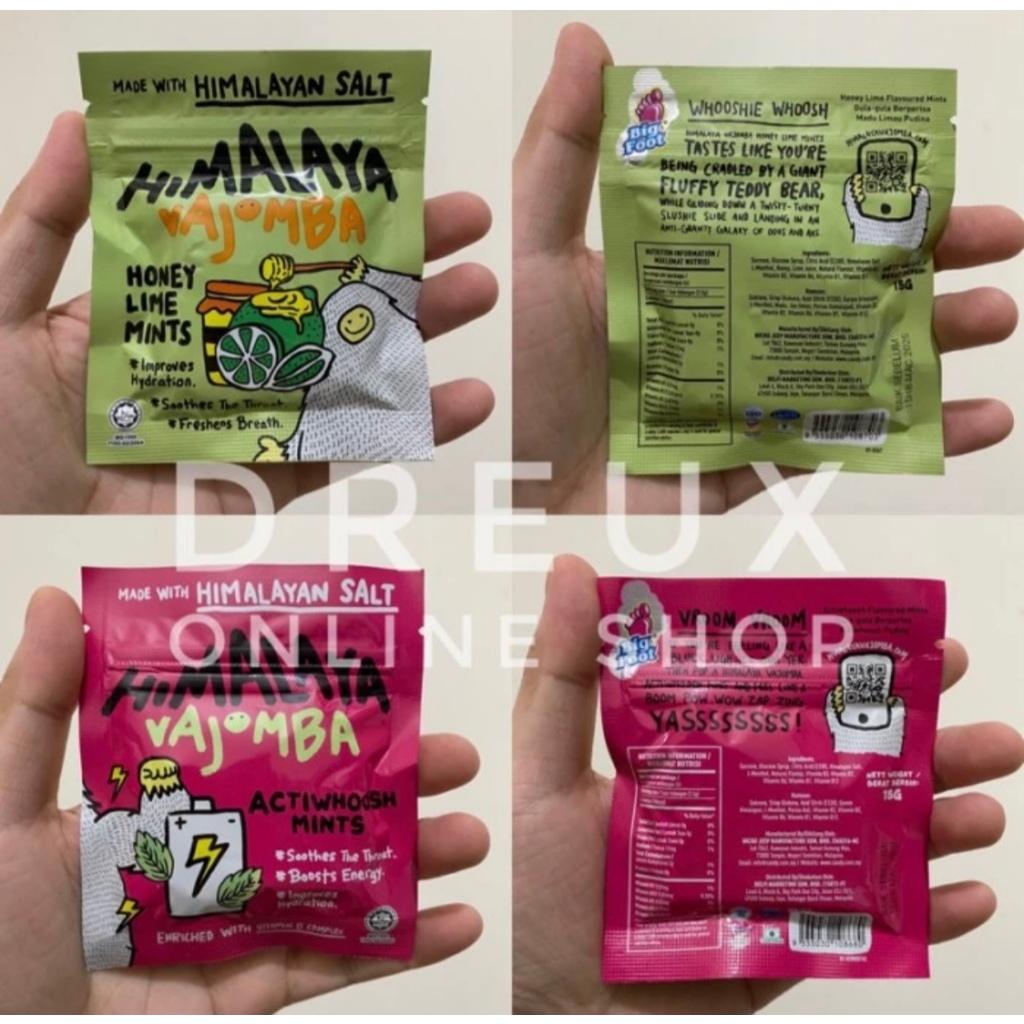

[IMPORT MALAYSIA] BIG FOOT Himalaya Vajomba Himalayan Salt Candy 15gr Honey Lime Mints Flavour / Actiwhoosh Mints Flavour