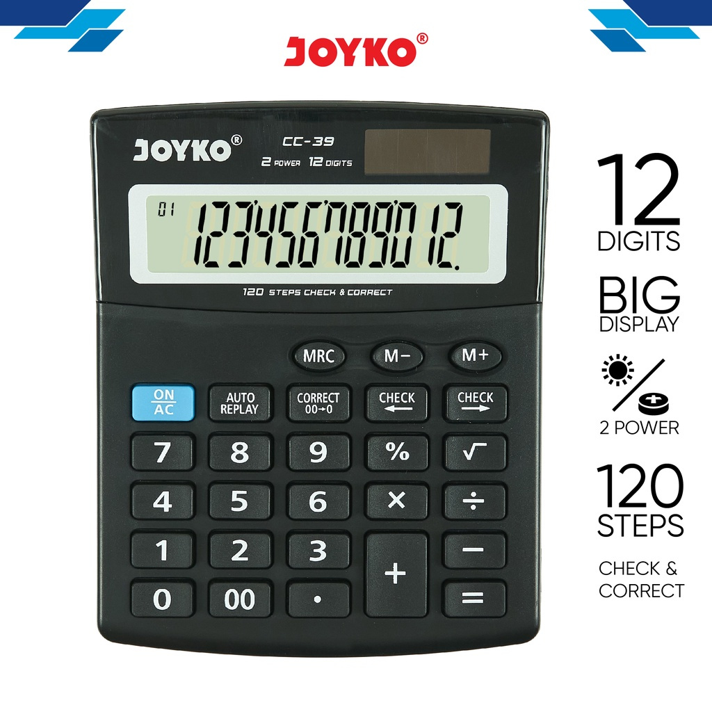 

Joyko CC-39 Calculator Kalkulator 12 Digits Check Correct Kantor Sekolah Kuliah Akuntansi Anti Slip