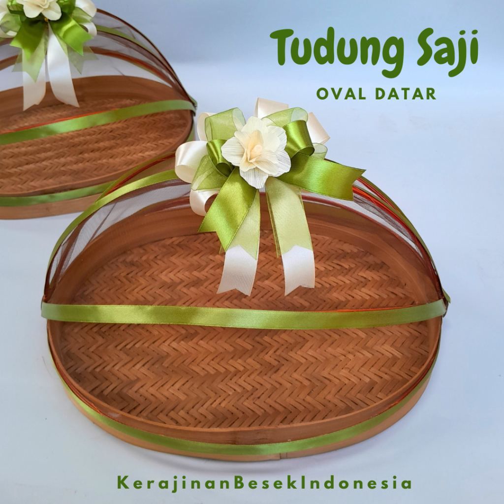 

TUDUNG SAJI OVAL DATAR BAMBU ANEKA UKURAN BONUS HIASAN Box hamper makanan murah parsel hantaran kado